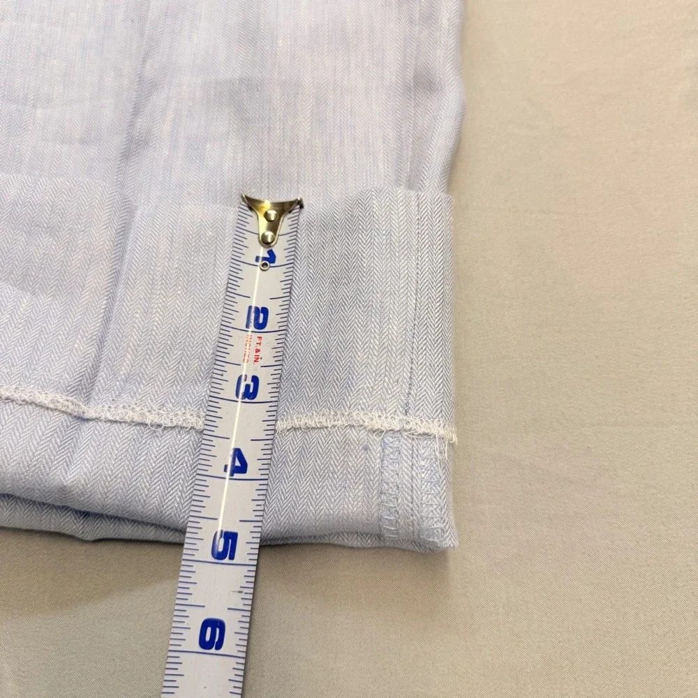 Charleston Khakis Mens Light Blue 100% Linen Herringbone Dress Pants 37R 32L